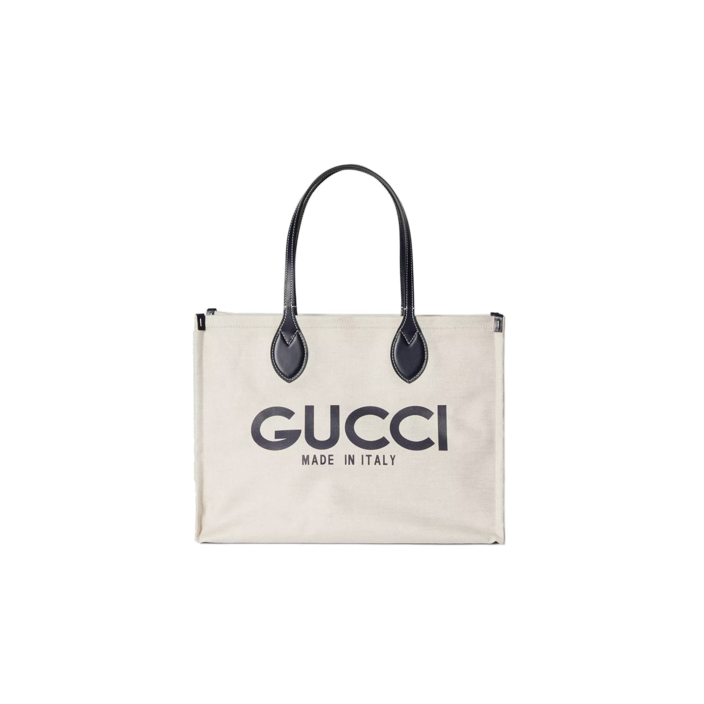 GUCCI PRINT TOTE BAG NEW BEIGE CANVAS BLACK 772176FACVW8941 (41*19*18cm)